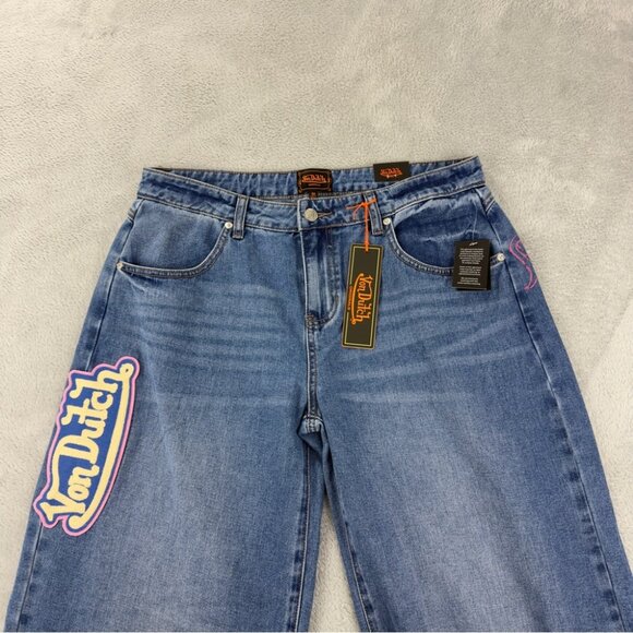Von Dutch NWT Women's Size 30x32 Extra Wide Leg Flare Jeans Y2K Embroidered - Picture 9 of 16